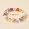 Pulseira de Amethysto Branco Natural com Contas Redondas de Múltiplos Círculos para Mulheres, Colar de Verão Dopamina Arco-Íris Pulseira de Três Círculos Joias