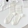 Blusa Estilo Ballet Bolha Primavera e Verão Meias Florais na Altura da Panturrilha Meias com Laço Estilo Coreano Girly Meias na Altura da Panturrilha Estilo Doce Academia