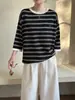 Comercio Exterior Transfronterizo Europeo y Americano Primavera y Verano Nuevo Talla Grande Ropa de Mujer Rayas Abertura Trasera Cuello Redondo Holgado Versátil Manga Corta Top para Mujer