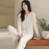 Novos Pijamas para Mulheres, Calça de Modal Confortável para Outono com Mangas Longas, Cardigans Simples para Primavera e Outono, Roupas de Casa, Conjuntos com Fio