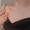 Collar Colgante Corazón Arcoíris Geométrico para Mujer Moda Elegante Temperamento Cadena de Clavícula Plata S925 Corazón de Melocotón Cadena de Arcoíris para Suéter