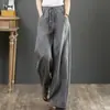 Pantalones de Pierna Ancha de Algodón y Lino de Verano Sueltos de Talla Grande para Mujer, Estilo Literario y Occidental, Cintura Alta, Pierna Recta, Caída, Pantalones Casuales
