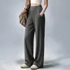 Conjunto de Yoga Feminino Elegante de Alta Qualidade com Calça Wide Leg e Bolsos Cintura Alta Modelador Pilates Corrida Matinal Fitness Conjunto de Duas Peças