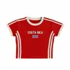 Amazon Verano Nuevo Ajuste Delgado Bandera Nacional Bordada Manga Corta Camiseta de Jersey para Mujer Copa del Mundo Venta al por Mayor