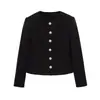 Chaqueta de Traje Transfronteriza Europea y Americana para Mujer Tendencia Europea y Americana Ropa de Mujer Primavera y Otoño Botón Cuello Redondo Moda Europea y Americana Negro