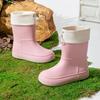 Sapatos de chuva com forro de lã da moda transfronteiriça, tubo curto feminino, cinto de vento fofo para estudantes, sapatos quentes de água, sapatos de borracha à prova d'água para mulheres