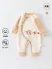 Macacão de algodão macio Classe A para bebês para primavera e outono, tecido escovado, para recém-nascidos de 0 a 3 meses, macacão jumpsuit unissex para bebê