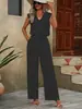 Verano 2025 Transfronterizo EE.UU. Amazon Color Sólido Sin Mangas Cuello en V Holgado Top Encaje Pantalones de Pierna Ancha Traje Casual