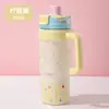 Taza de Hielo de Gran Capacidad Nueva, Termo de Acero Inoxidable 316, Taza con Popote Doble de Dibujos Animados de Aspecto Elegante, Taza de Agua para Coche