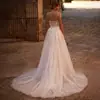 Vestido de novia sexy de encaje con cuello en V, falda grande desmontable y cola, diseño de sirena ajustado, adecuado para ceremonias nupciales al aire libre