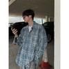 Camisa a Cuadros Retro Antigua Estilo Americano Vintage para Hombre Otoño Corte Limpio Manga Larga Chaqueta Camisa a Cuadros