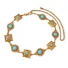 Diseño de nicho transfronterizo nuevo sentido del diseño turquesa cuadrado encaje empalme rombo hueco cadena de cintura moda simple accesorio de cintura
