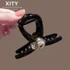 Pinza para el Cabello de Tamaño Mediano Negra con Pedrería Estilo Coreano Modelo 2026 Pasador Completo para la Parte Trasera de la Cabeza, Pinza de Tiburón de Moda para Mujer