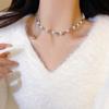 Colar com pingente de coração de pérola e franja para mulheres, luxo leve, nicho, design avançado, corrente para clavícula, moda outono e inverno, corrente para suéter