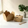 Caixa de Almoço Descartável Personalizada de Papel Kraft com Tampa e Fecho Dobrável, Ecológica e à Prova de Óleo, para Embalagem de Macarrão e Arroz Frito