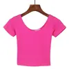 Camiseta Feminina Curta de Manga Curta, Estilo Coreano, Lisa, Justa, Expondo o Umbigo, Top Curto de Cintura Alta, Camiseta Curta