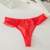 Calcinhas de renda sexy europeias e americanas para mulheres, fio dental romântico de malha com laço, fio dental feminino transparente sedutor de cintura baixa
