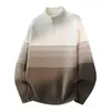 2026 Nuevo Suéter de Punto con Media Cremallera para Hombre, Holgado, de Color Degradado con Rayas, Suéter Pulóver Casual Otoño/Invierno