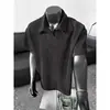Camisa Polo Casual de Estilo Americano para Hombre, Talla Grande, con Patrón de Trigo, Cuello Campana, Camiseta de Manga Corta de Color Sólido, Versátil para el Uso Diario, Longitud de Manga Media
