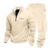 Sitio Independiente Tallas Grandes Invierno Terciopelo Media Cremallera Cuello Alto Pulóver Color Sólido Casual Sudadera Traje de Pantalón para Trabajo para Hombres