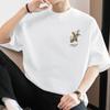 Camiseta Masculina de Algodão Pesado com Manga Curta 260g Tendência Estampa de Coelho Gola Redonda Roupa Algodão Americano Solto Meia Manga