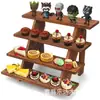 Prateleira de Armazenamento Retro de Madeira Maciça de Quatro Camadas Suporte de Armazenamento para Copos de Whisky de Mesa Mesa de Sobremesas para Chá da Tarde de Madeira Suporte para Bolo