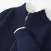 Novo Cardigã Pesado e Grosso 100% Lã Outono/Inverno para Homens com Gola Alta, Zíper, Bolsos, Jaqueta de Tricô, Suéter Solto, Moderno