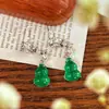 Novos Brincos de Cabochão de Crisoprásio Verde Brilhante Estilo Chinês Versáteis de Cabaça Brincos de Jade Totalmente Verdes de Luxo Leve Nicho Tachas de Cabaça