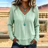 2026 Nueva Ropa de Otoño Transfronteriza Europea y Americana para Mujer Casual Holgada Color Sólido Cuello en V Manga Larga con Flecos Camisa