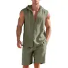Colección de verano para hombre estilo europeo transfronterizo, lino nuevo: conjunto de cárdigan con capucha y botones y shorts, artículo más vendido, en stock