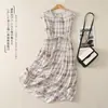 Vestido de Verano 2026 Nuevo Estilo Japonés Artístico Mori de Longitud Media a Cuadros con Cuello Redondo de Manga Corta para Mujer
