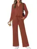 2026 Comercio Exterior Transfronterizo Otoño Europeo y Americano Nuevo Color Sólido Cuello en V Pequeño Botones Manga Larga Conjunto Cómodo Casual Traje de Dos Piezas para Mujer