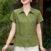 Vestido Nuevo de Verano 2026 para Madres, Camisa de Lyocell con Cuello Solapa y Manga Corta, Top Delgado de Moda para Mujeres de Mediana Edad y Mayores, 50 Años