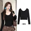 Camiseta Cropped de Manga Longa com Gola U de Alta Qualidade para Mulheres, Nova Chegada de Outono, Estilo Puro Desejo, Camada Interna para Sobreposição, Emagrecimento, Blusa Básica