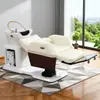 Cama Inteligente Eléctrica de Gama Alta con Lavado Totalmente Automático, Cabezal Giratorio Multifuncional, Silla de Peluquería con Terapia que se Puede Inclinar hacia Abajo