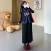 Moda gestante para outono e inverno, novo conjunto estiloso de colete de corte solto e vestido de maternidade