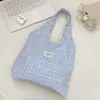 6434 Bolsa de Ombro Xadrez de Grande Capacidade para o Trabalho, Bolsa Tote de Ombro Estilo Preguiçoso, Bolsa de Lona para Compras para Estudantes