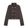 Moda europea y americana transfronteriza Bestseller de AliExpress: gabardina holgada de doble botonadura con cuello mao, estilo casual retro elegante