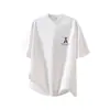 2026 Verão Novo Estilo Fresco Seda de Gelo Respirável Camiseta de Manga Curta Masculina Estampada com Letras Solta Gola Redonda Manga Meia-Manga Top Algodão