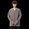 Blusa de outono com manga longa em tricô waffle, novo modelo da primavera 2026, bloqueio de cor dupla face, moletom casual esportivo leve com gola redonda para homens