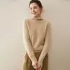 Suéter de punto de cachemira pura para mujer con cuello alto apilado, de doble hilo, engrosado, bordes enrollados, talla grande, corte holgado, versátil, capa base suave