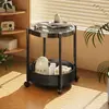 Mesa Lateral Carrinho de Vidro Móvel, Mesa de Centro Pequena para Sofá de Sala de Estar, Prateleira de Armazenamento, Mesa de Cabeceira de Quarto Estilo Francês de Luxo Leve
