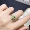 Anel de peridoto natural, banhado a ouro rosa em prata 925, tamanho da pedra principal 6*8mm, natural, suporta testes