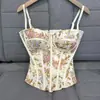 Pintura al óleo estilo francés Estampado floral Corsé de ballenas de corte ajustado para mujer Top tubular de verano para ceñir la cintura
