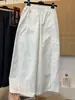 Pantalones Casuales de Alta Gama Europeos Blancos Estilo Cimitarra para Mujer, Nuevo Estilo de Verano, Pantalones Cropped de Pierna Ancha de Algodón Lavado, Modernos y Elegantes