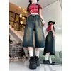 Jeans Cortos de Estilo Retro Americano para Mujer, Nuevos de Verano de Cintura Alta Talla Grande Adelgazantes Holgados Rectos de Pierna Ancha