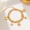 Pulseira Clássica de Aço Titânio de Alta Qualidade Coreana para Presbiopia Banhada a Ouro 18K Pingente Redondo de Flor Elegante e Versátil Joia de Mão