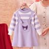 Vestido de malha para meninas primavera e outono, novo vestido infantil de desenho animado fofo de duas peças com fios falsos, vestido de outono
