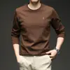 Camiseta de Manga Larga para Hombre con Cuello Redondo de Algodón de Fibra Larga 250g Otoño 2025 Nueva Moda Casual Sudadera Básica Bordada para Hombre