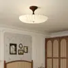 Lámpara de Dormitorio Estilo Chino Retro, Lámpara de Techo, Lámpara de Carcasa Color Nogal, Lámpara Redonda Cálida y Romántica para Estudio, Dormitorio Principal y Comedor